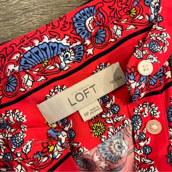 Loft Dress Size Petite Medium Red Blue Floral Casual - Picture 5 of 5